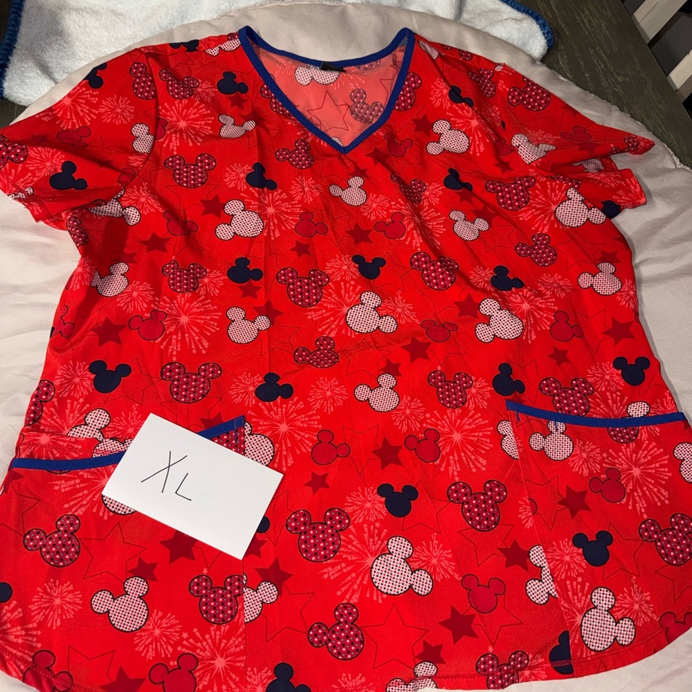 Red Mickey Mouse Scrub Top XL